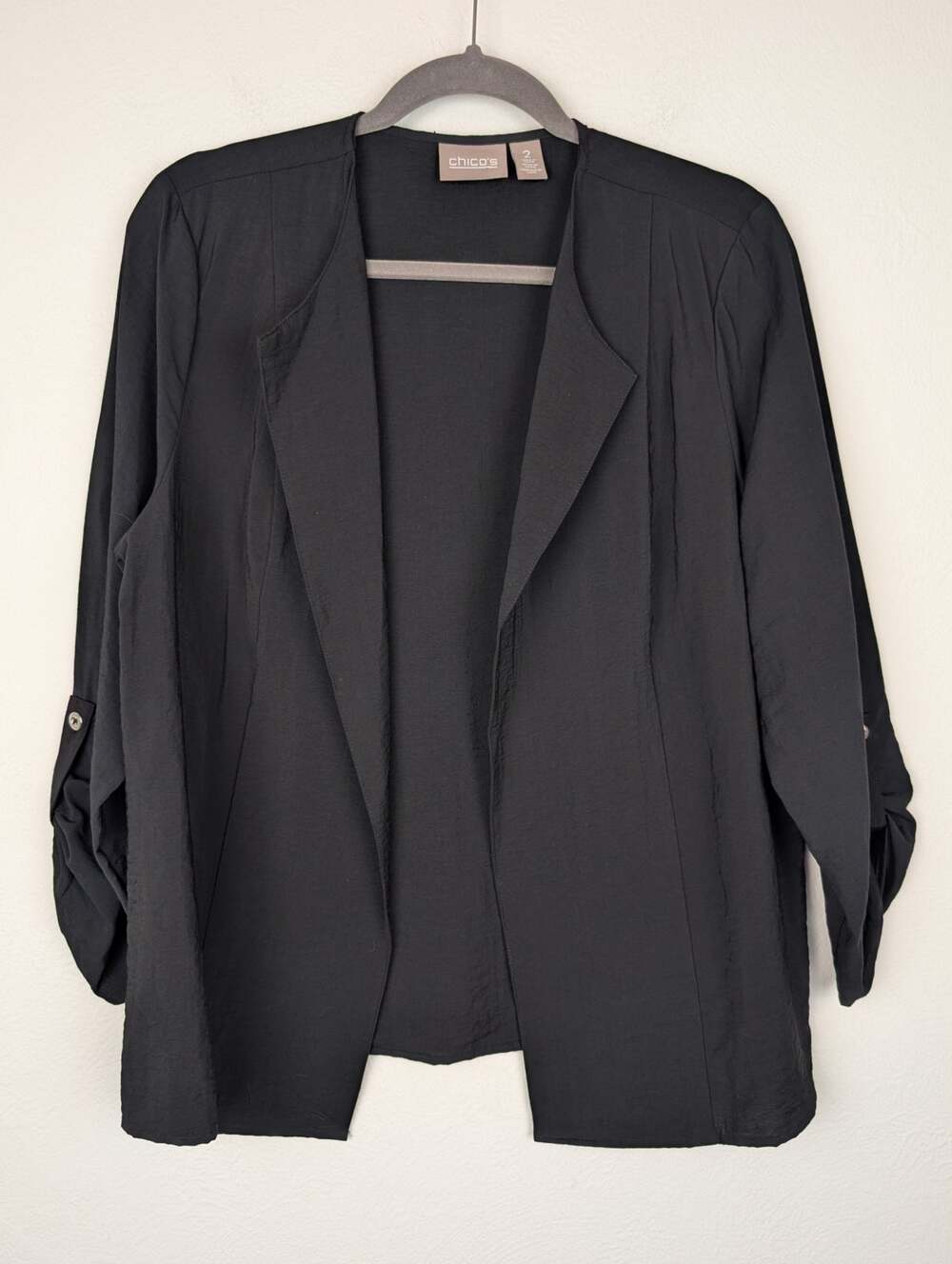 Chico's Shacket Jacket Crepe Open Minimalist Neutral Coastal Beach Black Size L